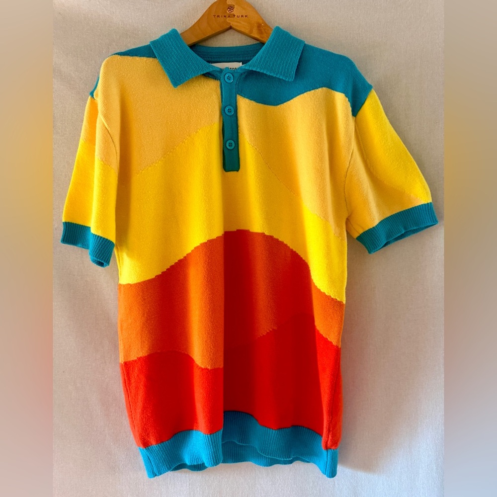 Vibrant Multicolor Oxknit Polo Shirt for Men Size L NWOT